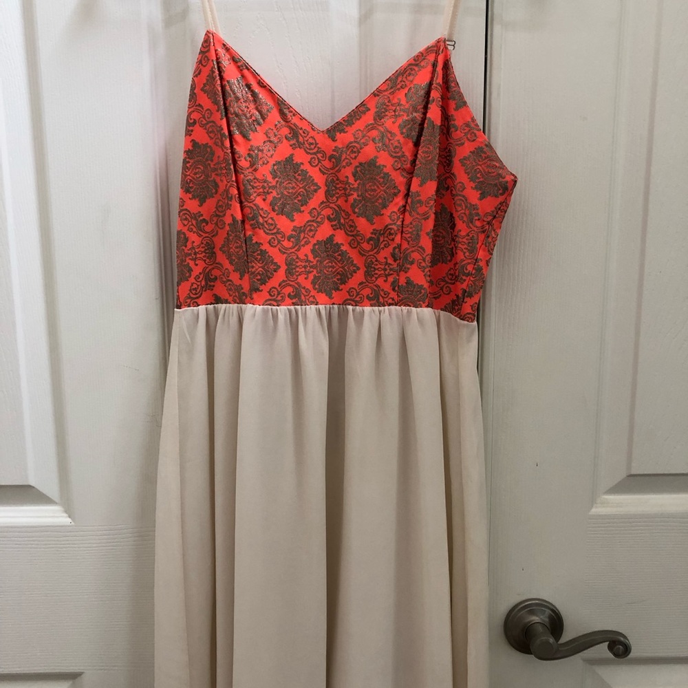 Ivory, Orange and Metallic Dress